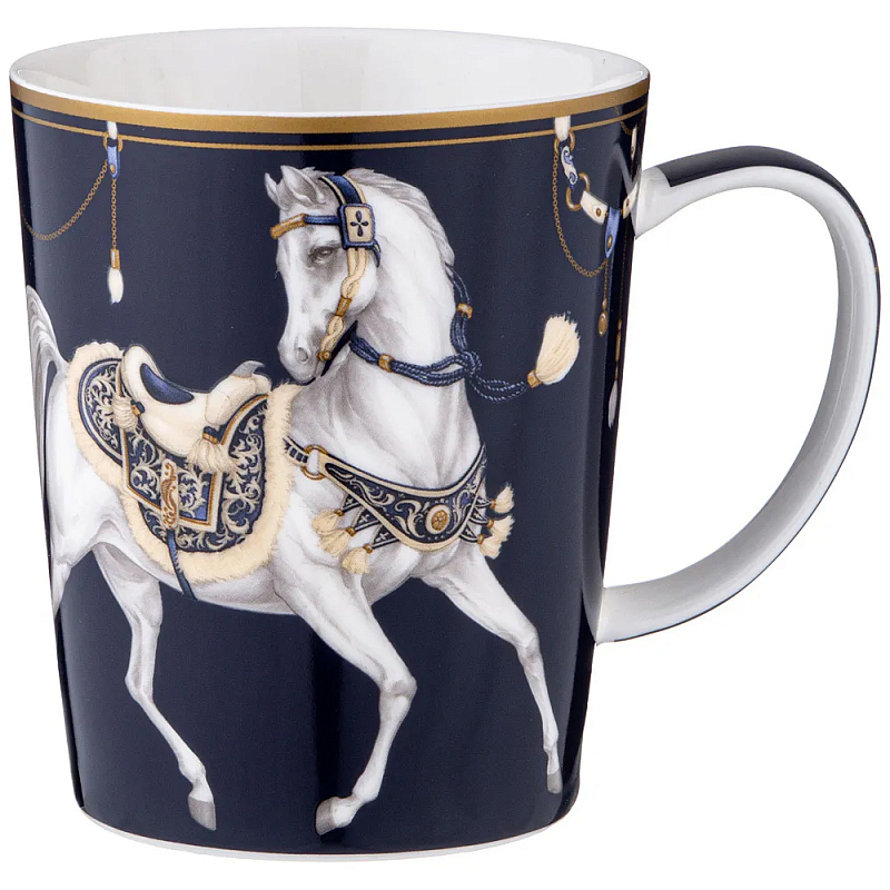 Кружка из фарфора синяя с изображением лошади 400 мл Porcelain Horse Set Белый Синий Золотой Кружка из фарфора синяя с изображением лошади 400 мл Porcelain Horse Set Белый Синий Золотой в Тюмени | Loft Concept