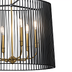 Люстра цвета латунь с 6-ю лампами свечами внутри цилиндрического абажура из черных металлических реек Kichler варинант исполнения - 3 | Loft Concept в Тюмени