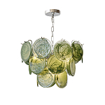 Люстра из зеленых стеклянных дисков с перламутровым эффектом Green Glowing Glaze варинант исполнения - 7 | Loft Concept в Тюмени