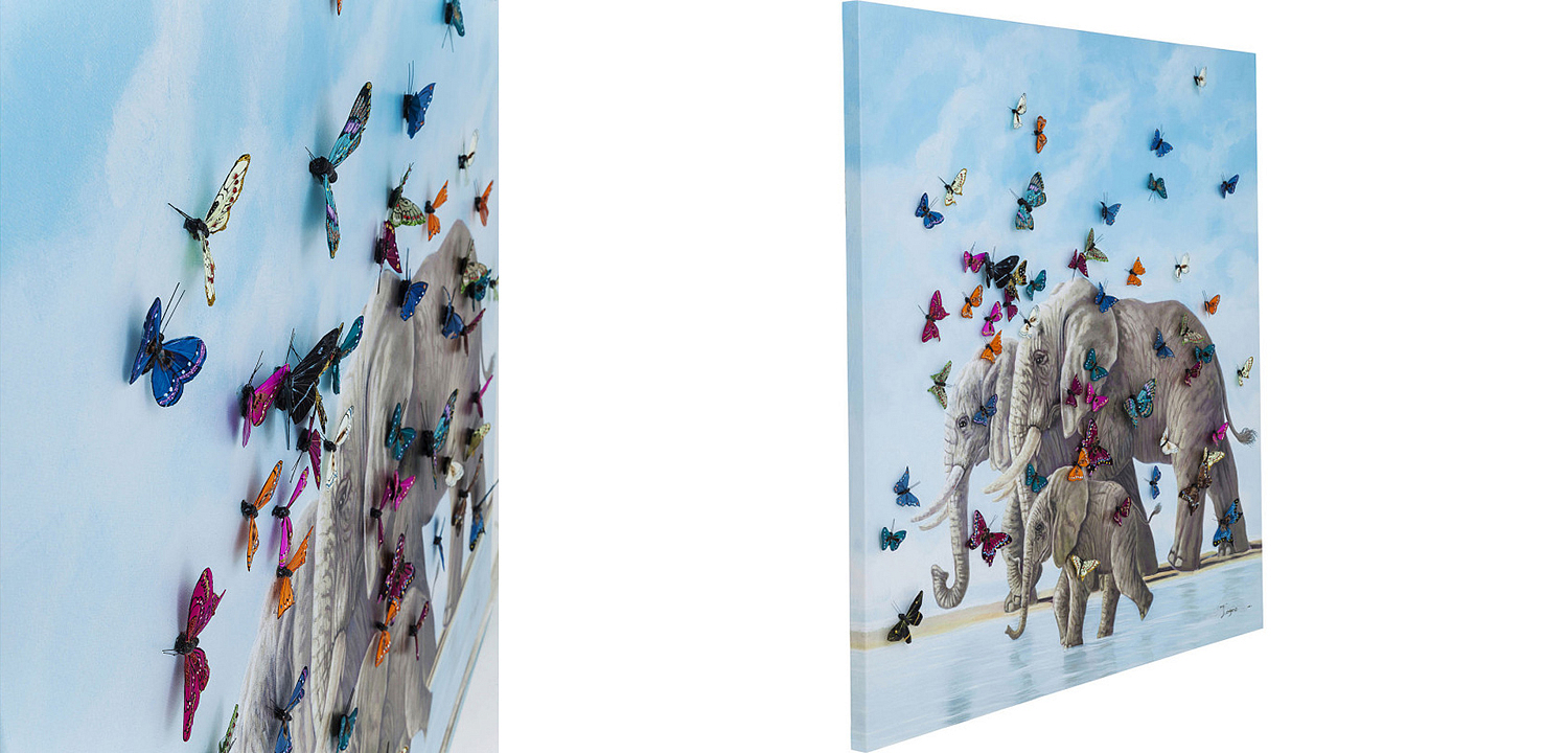 Картина Elephants with Butterflies painting Картина Elephants with Butterflies painting - Loft-Concept в Тюмени