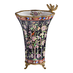 Ваза из фарфора черная с цветочной росписью и бронзовой стрекозой Spring Garden варинант исполнения - 1 | Loft Concept в Тюмени