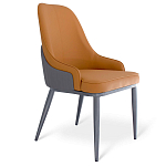 Стул оранжевый с высокой спинкой из искуственной кожи на серых металлических ножках Enigma Orange варинант исполнения - 1 | Loft Concept в Тюмени