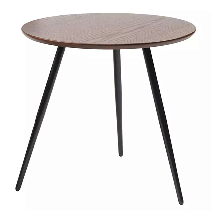 Кофейный столик с круглой столешницей на 3-х черных ножках Laconic Stylish Design Коричневый Черный Кофейный столик с круглой столешницей на 3-х черных ножках Laconic Stylish Design Коричневый Черный в Тюмени | Loft Concept