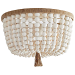 Круглый потолочный светильник украшенный круглыми белыми бусинами Wooden Beads Ceiling lamp варинант исполнения - 1 | Loft Concept в Тюмени