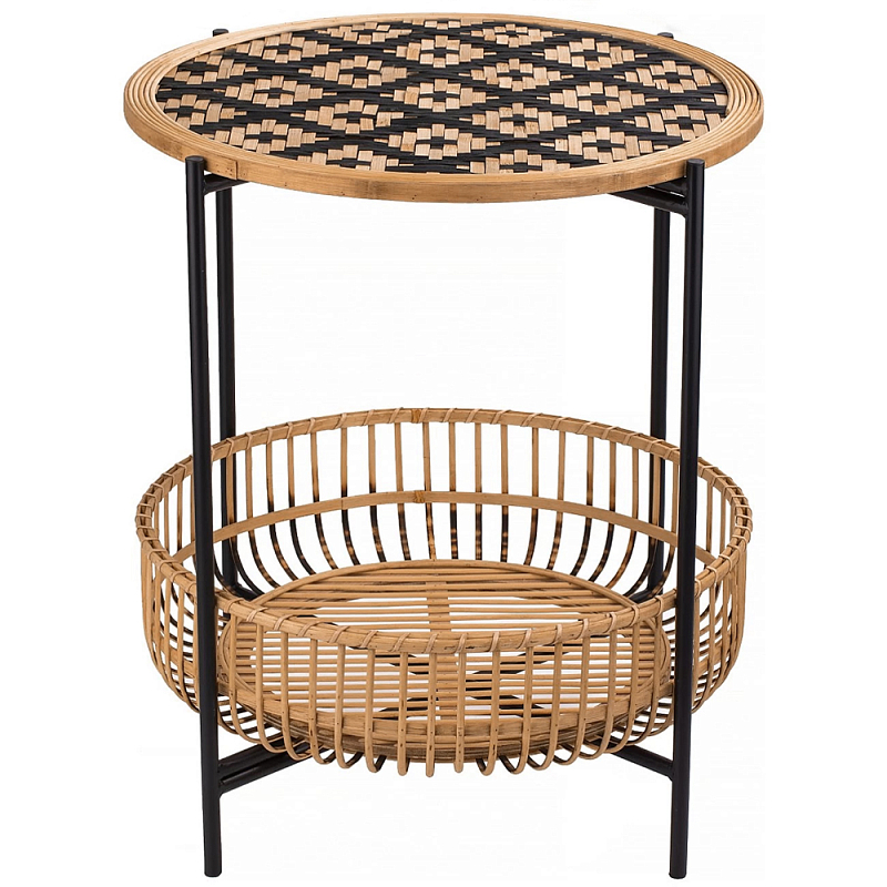 Круглый кофейный стол с плетеной столешницей и полкой Norberta Wicker Coffee Table Коричневый Черный Круглый кофейный стол с плетеной столешницей и полкой Norberta Wicker Coffee Table Коричневый Черный в Тюмени | Loft Concept
