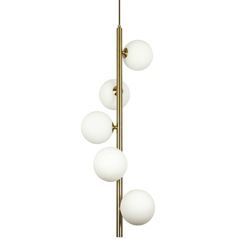 Подвесной светильник с 5-ю сферическими плафонами из матового стекла Pearls Suspension Brass Tube Hanging Lamp Латунь Белое матовое стекло Подвесной светильник с 5-ю сферическими плафонами из матового стекла Pearls Suspension Brass Tube Hanging Lamp Латунь Белое матовое стекло в Тюмени | Loft Concept