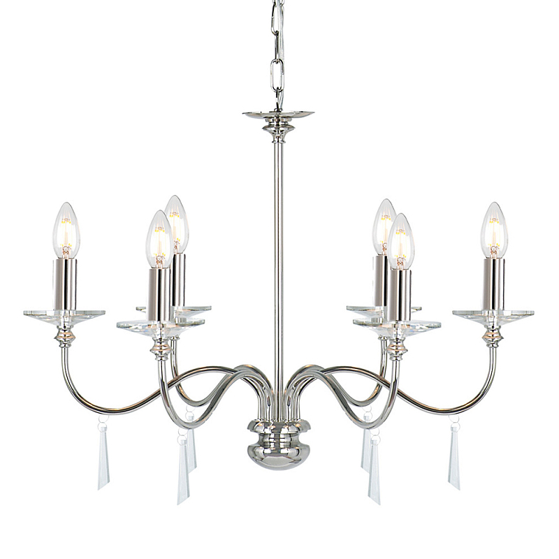 Люстра цвета никель с прозрачными стеклянными подвесками в форме капель Elstead Lighting Никель Прозрачное Стекло в Тюмени | Loft Concept 