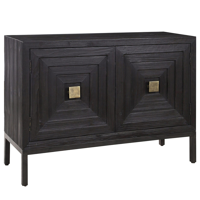 Тумба черная из дерева двухдверная Geometric Double Door Nightstand Черный Тумба черная из дерева двухдверная Geometric Double Door Nightstand Черный в Тюмени | Loft Concept