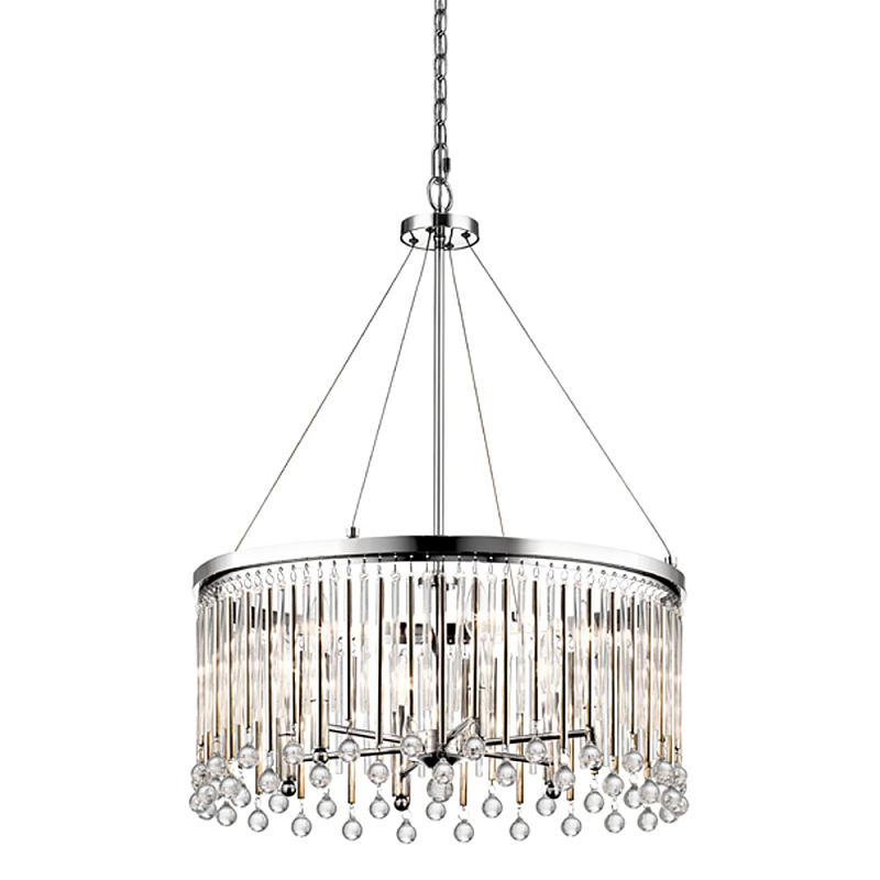 Люстра круглая цвета хром с вертикальными стеклянными трубками и круглыми подвесками Kichler Хром Прозрачное Стекло в Тюмени | Loft Concept 