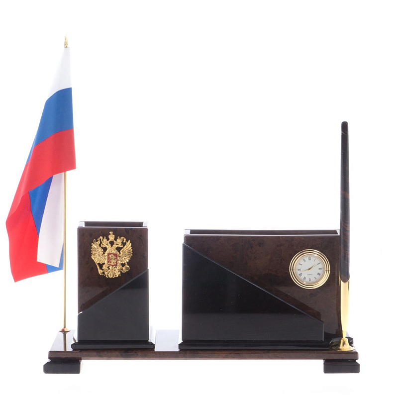 Настольный письменный набор с часами из природного камня обсидиана For the Deputy Коричневый Настольный письменный набор с часами из природного камня обсидиана For the Deputy Коричневый в Тюмени | Loft Concept