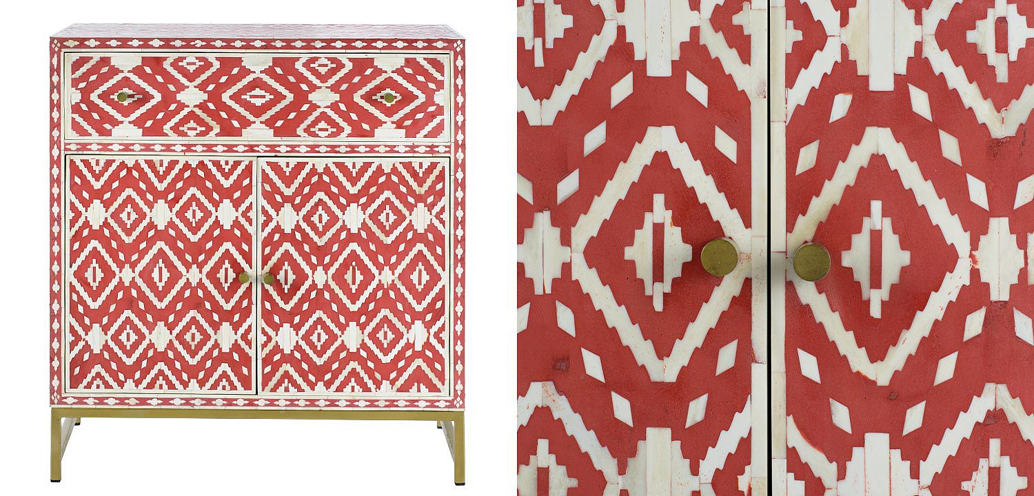 Комод инкрустация костью Red Indian Bone Inlay drawer Красный Комод инкрустация костью Red Indian Bone Inlay drawer Красный - Loft-Concept в Тюмени