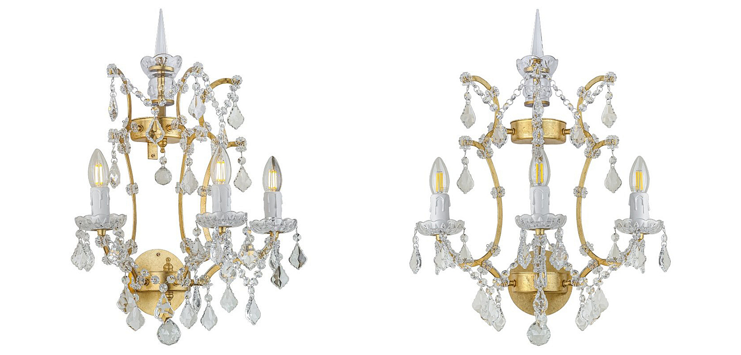 Бра 19th c. Rococo IRON & CLEAR CRYSTAL Gold Wall Lamp Бра 19th c. Rococo IRON & CLEAR CRYSTAL Gold Wall Lamp - Loft-Concept в Тюмени