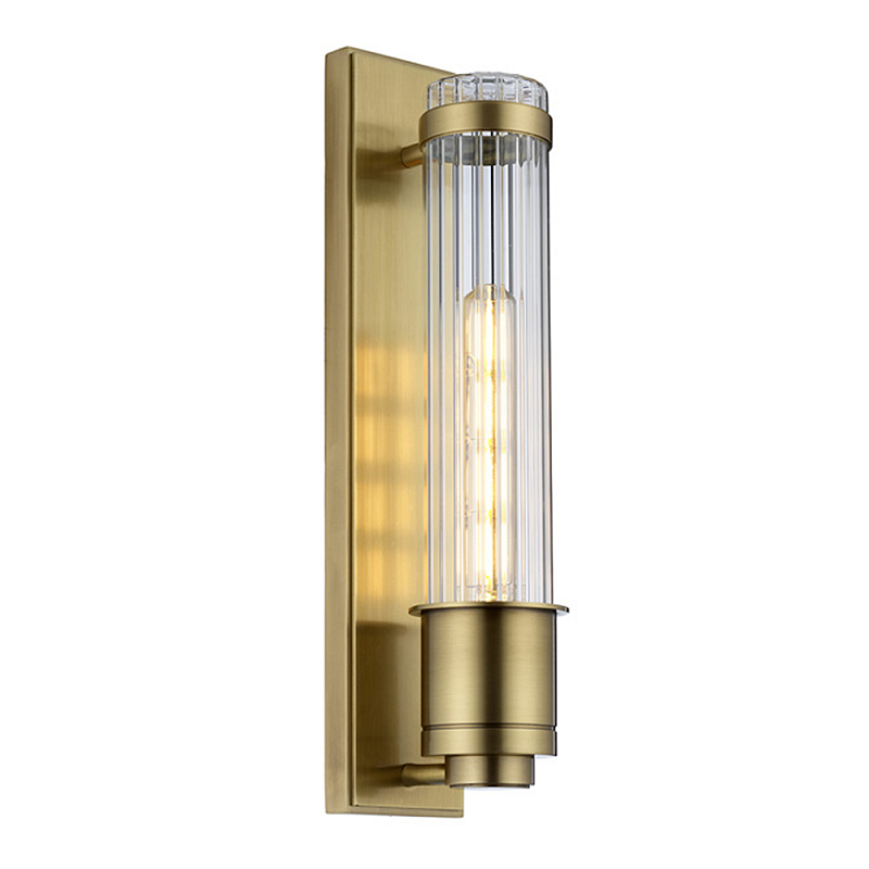 Бра вертикальное с рифленым стеклянным плафоном и прямоугольным основанием Quintiesse Латунь Хром в Тюмени | Loft Concept 