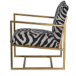 Кресло с металлическим золотистым каркасом и мягкой обивкой с чёрно-белым принтом зебры Wild animals варинант исполнения - 2 | Loft Concept в Тюмени