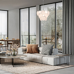 Люстра из белых стеклянных дисков на серебрянном каркасе White Glowing Reflectors варинант исполнения - 2 | Loft Concept в Тюмени