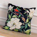 Декоративная подушка чёрная с изображением птицы в саду Blooming Red Birds варинант исполнения - 2 | Loft Concept в Тюмени
