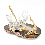 Икорница с ложкой с декором "Кадушка" с гравировкой на подставке из натурального камня Агат Decorative Cavair Dishes варинант исполнения - 2 | Loft Concept в Тюмени