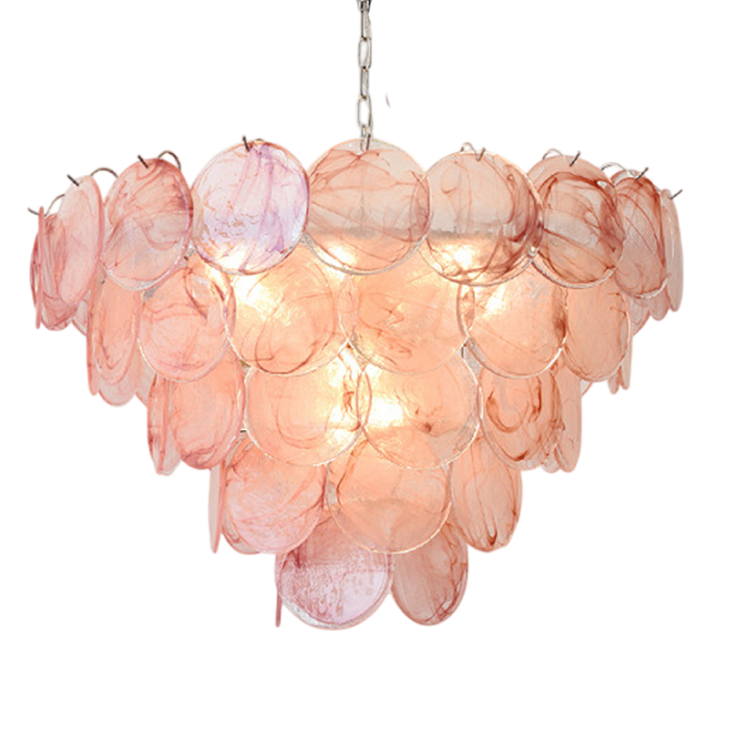 Люстра с каскадом из круглых розовых стеклянных дисков Pink Light Waterfall Розовый Хром Люстра с каскадом из круглых розовых стеклянных дисков Pink Light Waterfall Розовый Хром в Тюмени | Loft Concept