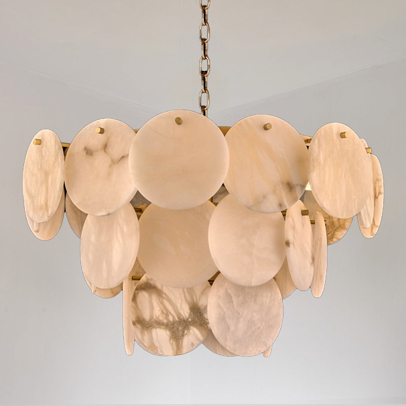 Люстра трехъярусная с подвесками из округлых элементов Cryptocrystalline Stone Латунь Белый в Тюмени | Loft Concept 