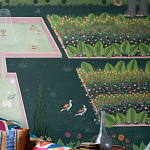 Обои ручная роспись Mahal Garden Original colourway on blue painted Xuan paper варинант исполнения - 2 | Loft Concept в Тюмени