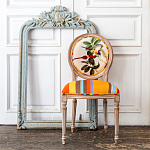 Стул бежевый в разноцветную полоску из натурального бука с изображением птиц и цветов Blooming Yellow Red Birds Colorful Stripes Chair варинант исполнения - 5 | Loft Concept в Тюмени