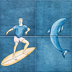 Плитка с узором Дельфин Серфингист варинант исполнения - 1 | Loft Concept в Тюмени