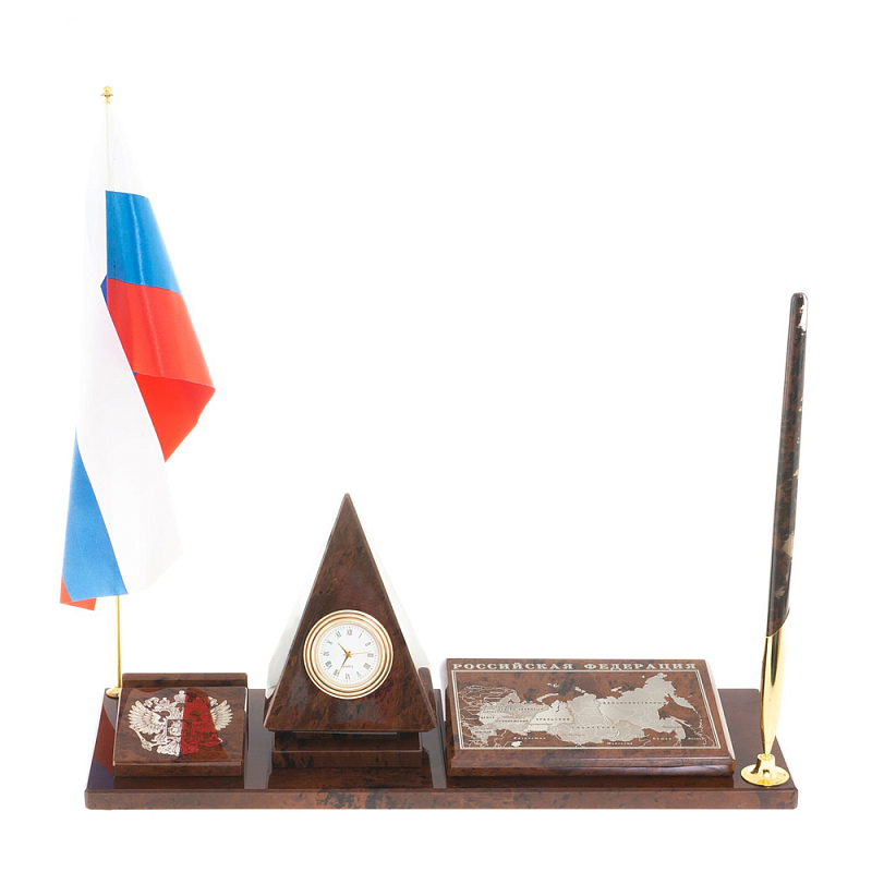 Настольный письменный набор с часами в виде пирамиды из природного камня обсидиана Pyramid of Time Коричневый Бронза Настольный письменный набор с часами в виде пирамиды из природного камня обсидиана Pyramid of Time Коричневый Бронза в Тюмени | Loft Concept
