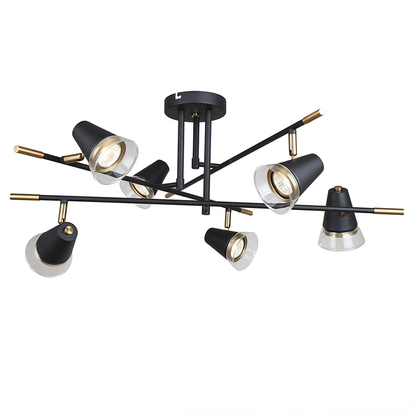 Потолочный светильник с конусообразными плафонами с контрастным сочетанием бронзы и глубоким черным цветом Aurika Черный Прозрачный в Тюмени | Loft Concept 