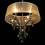 Люстра подвесная круглая с тканевым полупрозрачным абажуром и подвесками 4 лампы Gilded Elegance варинант исполнения - 5 | Loft Concept в Тюмени