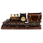 Часы настольные в виде паровоза из натурального камня Обсидиан Train Stone Clock варинант исполнения - 1 | Loft Concept в Тюмени