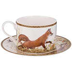 Чайная пара из фарфора с изображением утки и лисы 300 мл Hunting Porcelain Collection варинант исполнения - 1 | Loft Concept в Тюмени