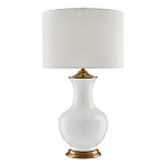 Настольная лампа белого цвета с фарфоровым основанием и латунными акцентами и тканевым абажуром Currey & Company варинант исполнения - 1 | Loft Concept в Тюмени
