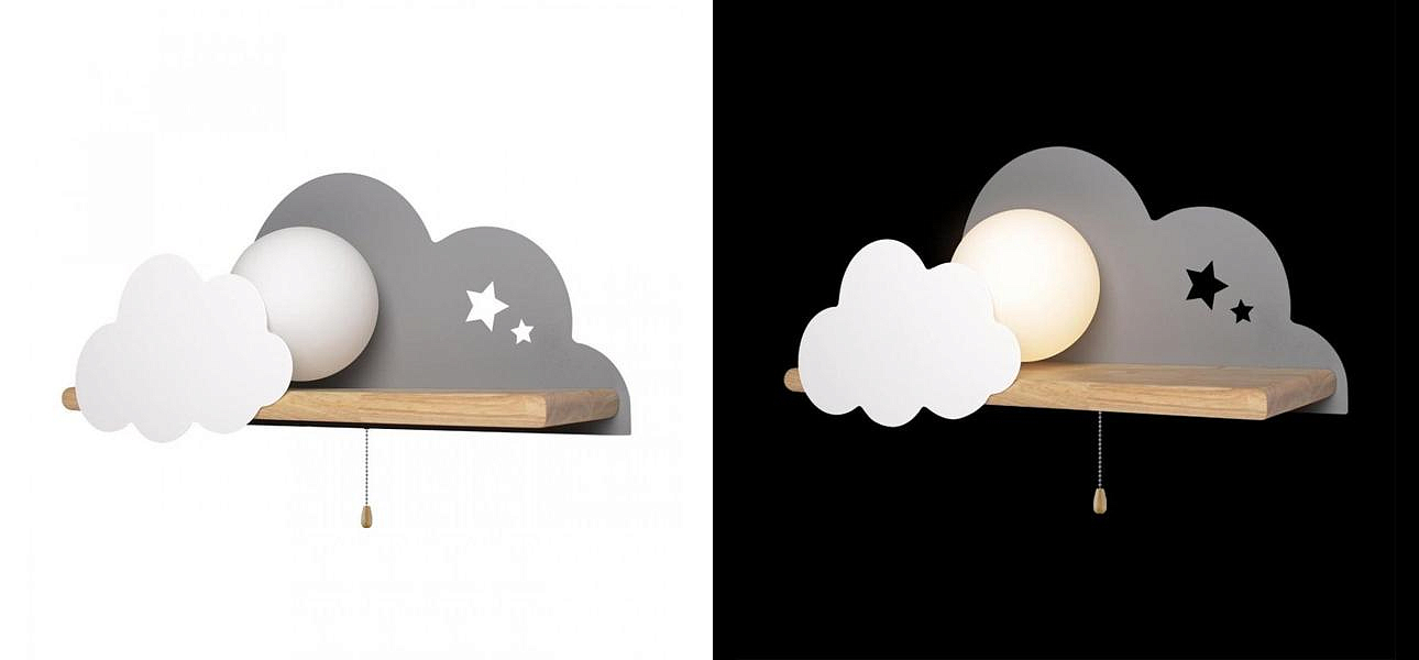 Бра с деревянной полкой серое Облако Wall Lamp Grey Cloud Бра с деревянной полкой серое Облако Wall Lamp Grey Cloud - Loft-Concept в Тюмени