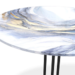 Стол журнальный с круглой бело-голубой столешницей из стекла White and Blue Marble варинант исполнения - 3 | Loft Concept в Тюмени