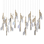 Люстра с золотистыми трубками и прозрачными стеклянными листьями на подвесах Sylva  варинант исполнения - 1 | Loft Concept в Тюмени