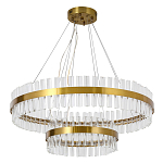 Люстра подвесная двухъярусная с золотистымыми кольцами и прозрачными стеклянными элементами Ring Horizontal варинант исполнения - 1 | Loft Concept в Тюмени