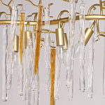 Люстра линейная золотого цвета с декоративными ветвями и длинными стеклянными подвесками в форме сосулек Droplet Chandelier варинант исполнения - 3 | Loft Concept в Тюмени