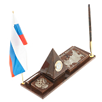 Настольный письменный набор с часами в виде пирамиды из природного камня обсидиана Pyramid of Time варинант исполнения - 2 | Loft Concept в Тюмени