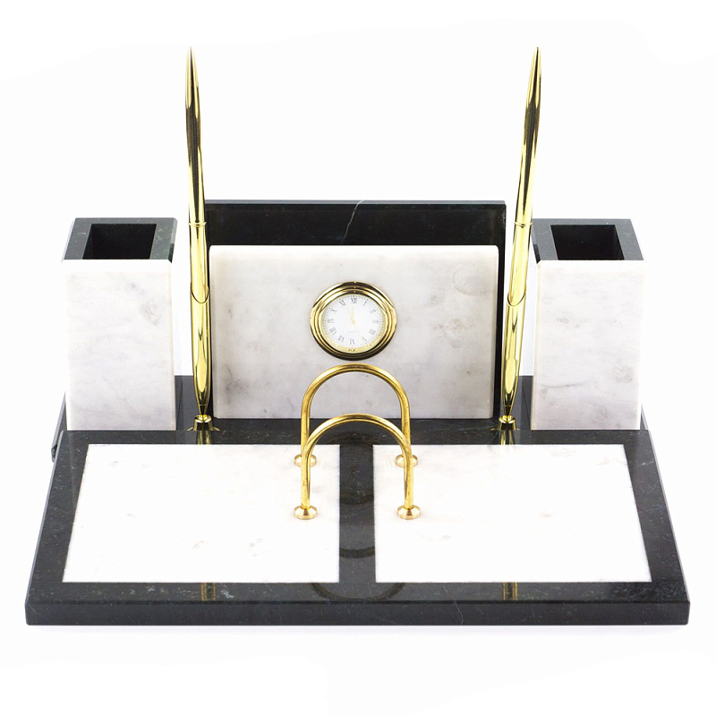 Настольный письменный набор из белого мрамора с часами Marble Accessory Белый Черный Настольный письменный набор из белого мрамора с часами Marble Accessory Белый Черный в Тюмени | Loft Concept