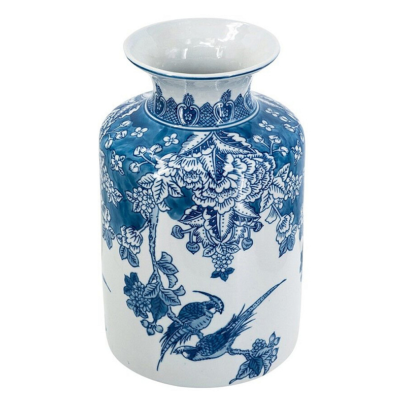 Ваза с мотивами цветущего сада с попугаями Vase Inspired by Nature Синий Белый в Тюмени | Loft Concept 