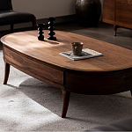 Кофейный стол овальный из дерева с 2-мя ящиками Coffee Walnut Table варинант исполнения - 3 | Loft Concept в Тюмени