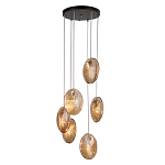 Люстра каскадная с 6-ю стеклянными круглыми плафонами янтарного цвета Savio Glass Disc Light варинант исполнения - 2 | Loft Concept в Тюмени