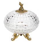 Конфетница прозрачная стеклянная на бронзовых ножках в виде морских коньков с крышкой в виде ракушки Eden Garden варинант исполнения - 1 | Loft Concept в Тюмени