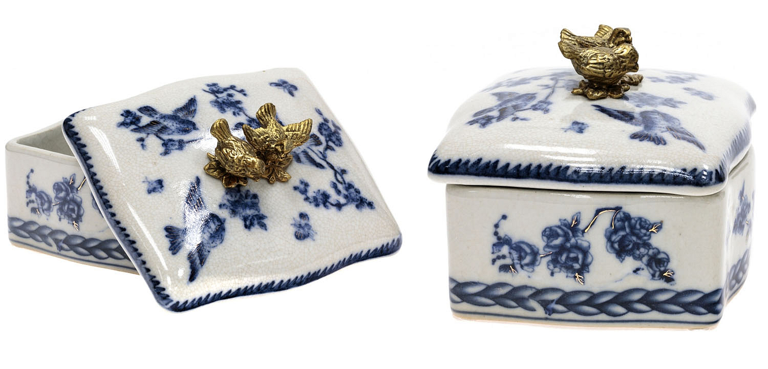 Шкатулка Blue Flowers and Bronze Birds Шкатулка Blue Flowers and Bronze Birds - Loft-Concept в Тюмени