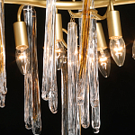 Люстра линейная золотого цвета с декоративными ветвями и длинными стеклянными подвесками в форме сосулек Droplet Chandelier варинант исполнения - 4 | Loft Concept в Тюмени