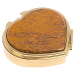 Таблетница карманная в форме сердца с 3-мя отделениями с зеркалом и накладкой из натурального камня Яшма Змеиная Gold Stone Pillboxes варинант исполнения - 1 | Loft Concept в Тюмени
