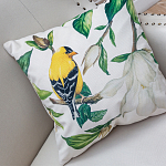 Декоративная подушка бежевая с изображением птиц и цветов Blooming Yellow Birds варинант исполнения - 2 | Loft Concept в Тюмени