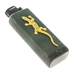 Зажигалка газовая из натурального камня Офиокальцит с декоративной металлической вставкой в виде ящерицы Metal Stone Lighters варинант исполнения - 3 | Loft Concept в Тюмени