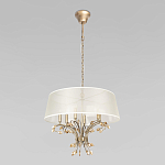 Люстра подвесная круглая с тканевым полупрозрачным абажуром и подвесками 6 ламп Gilded Elegance варинант исполнения - 2 | Loft Concept в Тюмени