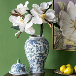 Ваза с крышкой и зелено-голубым рисунком на белом фоне 51 см Blue & White Ornament варинант исполнения - 4 | Loft Concept в Тюмени